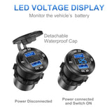 2 Pack 12V Usb Outlet Wire Aluminum Car Charger Multi Port, Dual Usb Quick Charge 3.0 Port And Pd Usb C Socket With Voltmeter Switch For Car Boat Marine Truck Rv, Fast Charge For Phones Ipad, Etc.