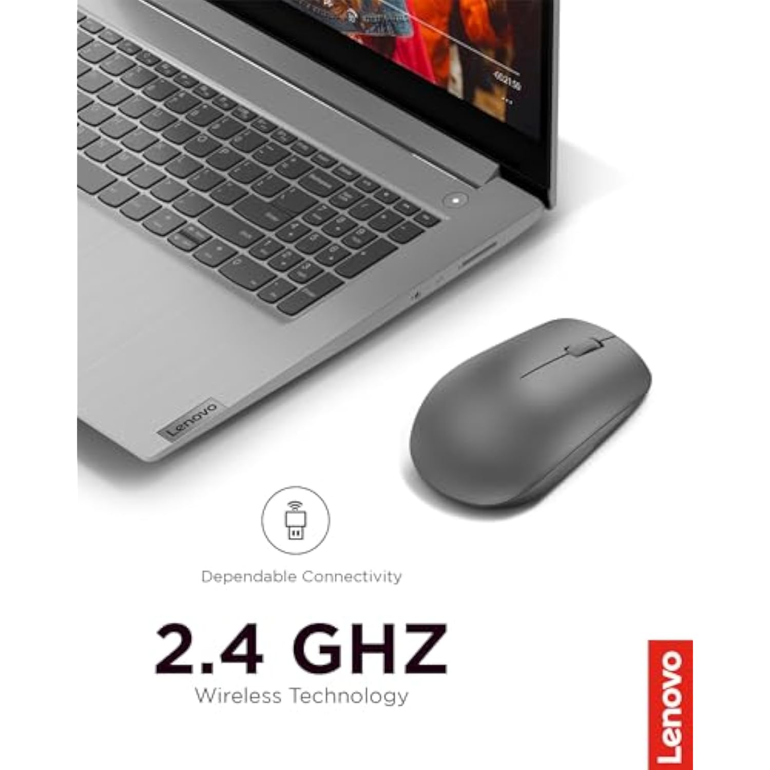 Lenovo 530 Full Size Wireless Computer Mouse for PC, Laptop, Computer with Windows - 2.4 GHz Nano USB Receiver - Ambidextrous Design - 12 Months Battery Life - Graphite Grey