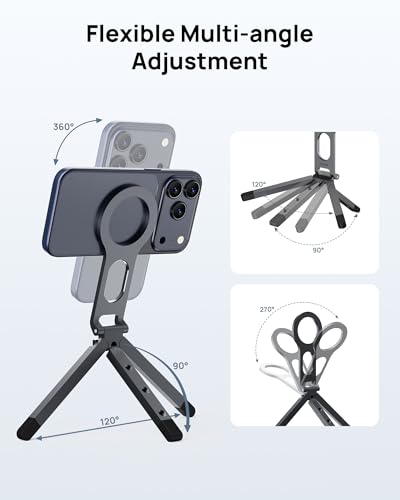 Magnetic Phone Tripod Stand for iPhone - Strong Magnet Foldable Cell Phone Stand for Vlog, Gym, Travel Essentials, Mini Tripod Phone Stand Compatible