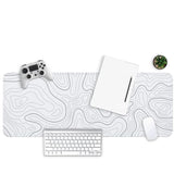 Large Gaming Mouse Pad, Full Keyboard Mat, Long Laptop Mousepad, Computer Mouse Mat For Home And Office, Anti-Slip Rubber Base, 31.5 X 11.8 Inches (Grey White Topographic Map)