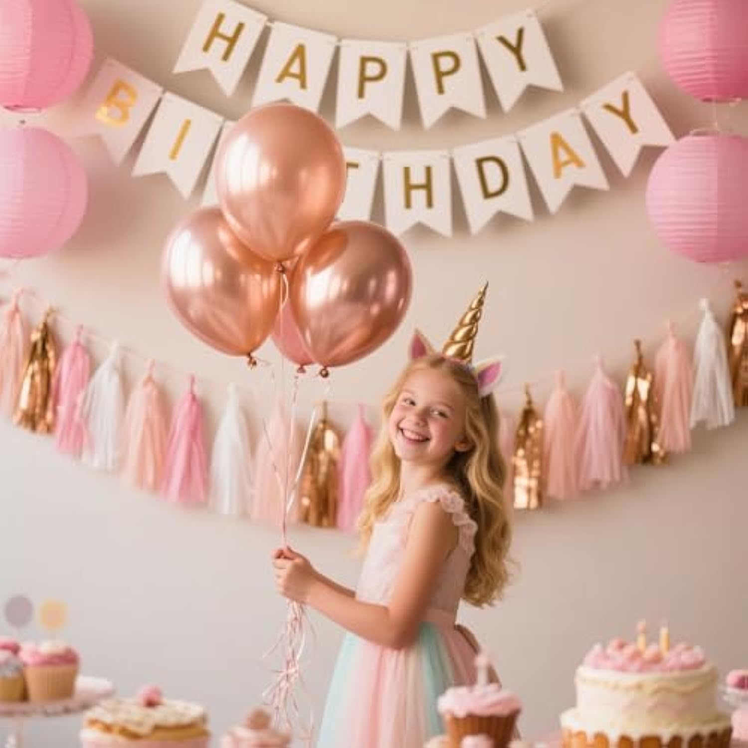 Rose Gold Peach White Pink Tassel Garland Banner, 20 Pack, Tassel Garland Party Decorations For Birthday, Boho Music Festival, Baby Shower,Bridal,Wedding