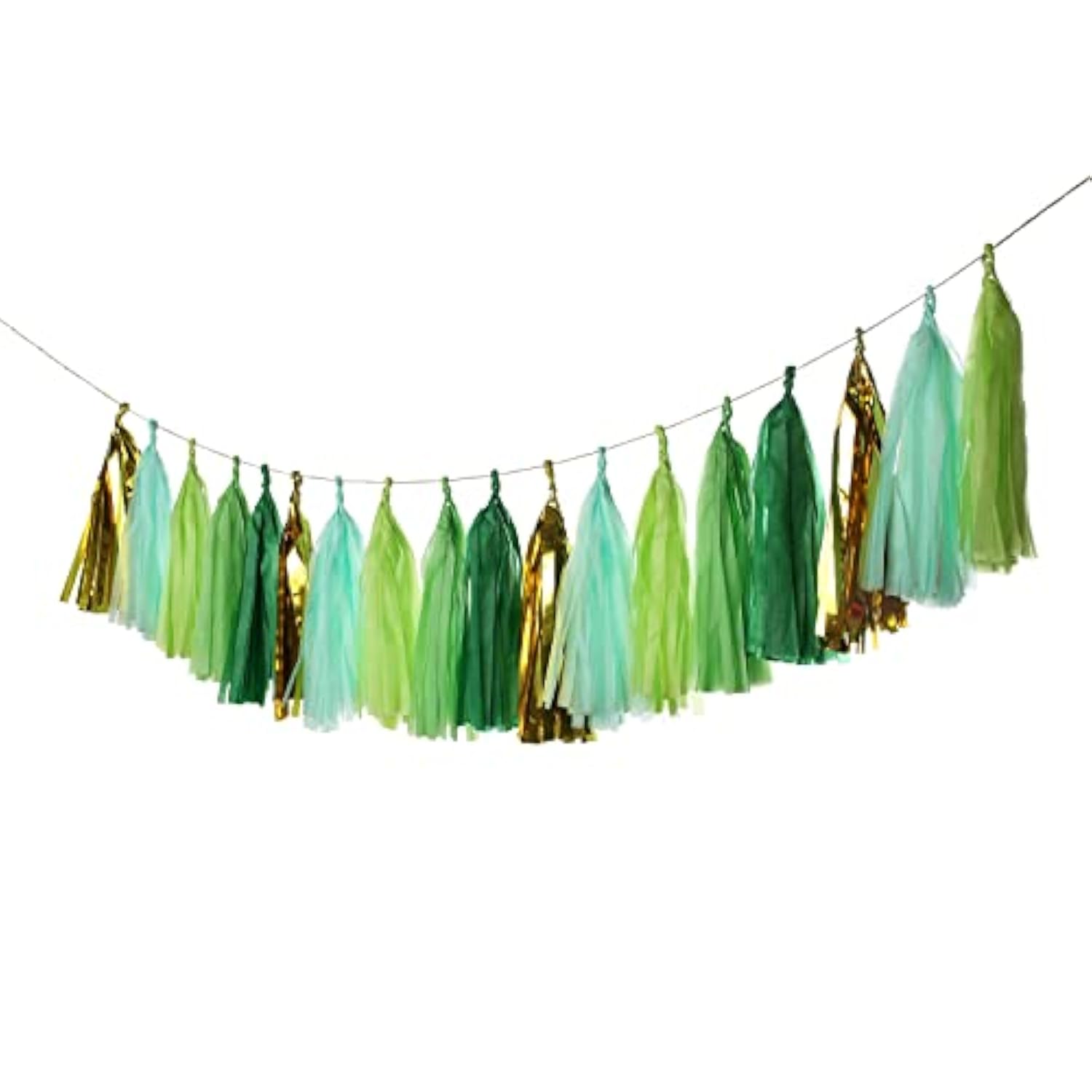 25 Pcs Green Gold Mylar Tassels Garland Tissue Paper Tassels Banner Di