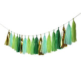 25 Pcs Green Gold Mylar Tassels Garland Tissue Paper Tassels Banner Di