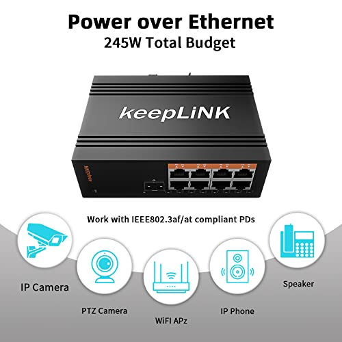 8 Port Industrial Poe Switch Unmanaged, Gigabit Poe Switch With 8 Poe+ Ports @245W, 1 Sfp Slot, Din Rail Hardened Network Switch, Ip40