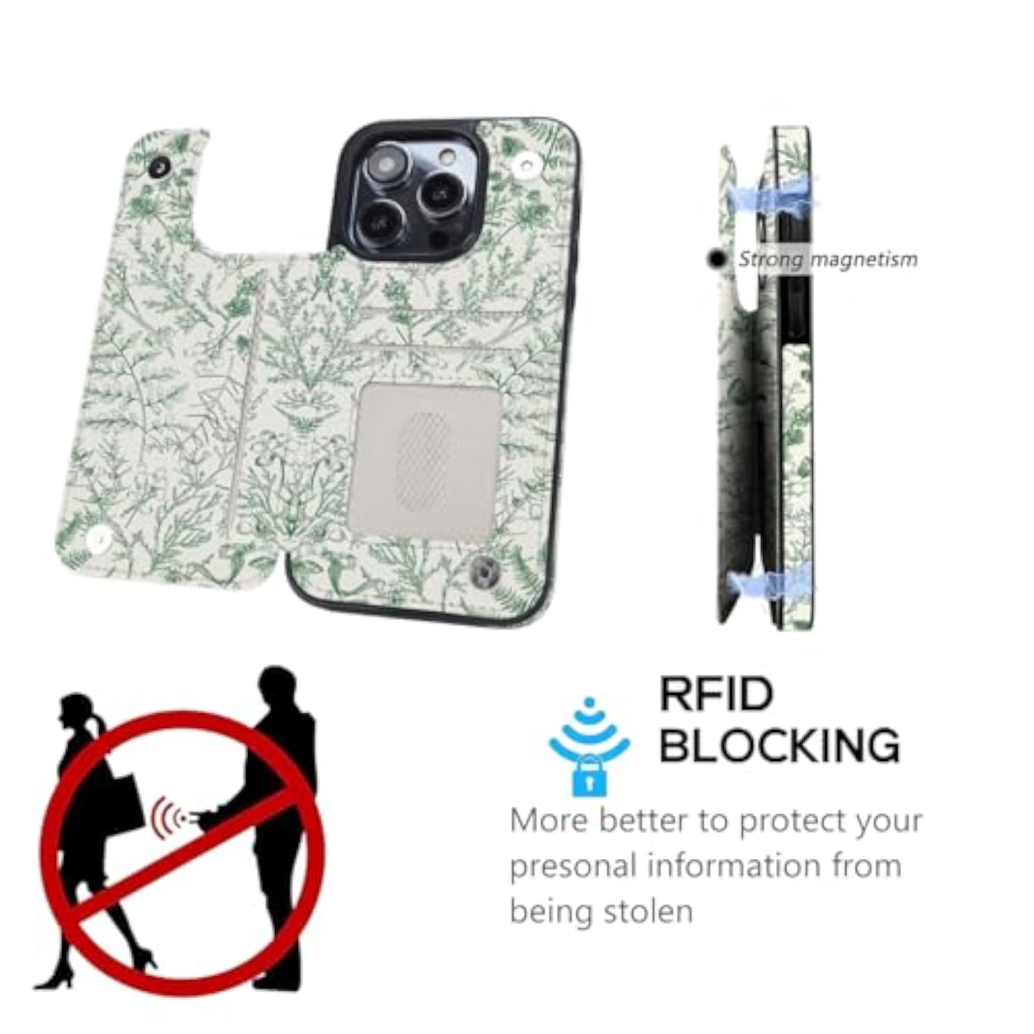 Floral Flip Wallet Case Compatible with iPhone 16 Pro 6.3 inch Green