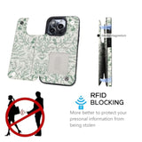 Floral Flip Wallet Case Compatible with iPhone 16 Pro 6.3 inch Green
