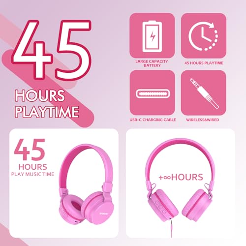 Kids Bluetooth Headphones,Lightweight Kids Headphones Wireless,85/94dB Safe Volume,40H Playtime,Fast Charging,Bluetooth 5.3,Over Ear,Toddler