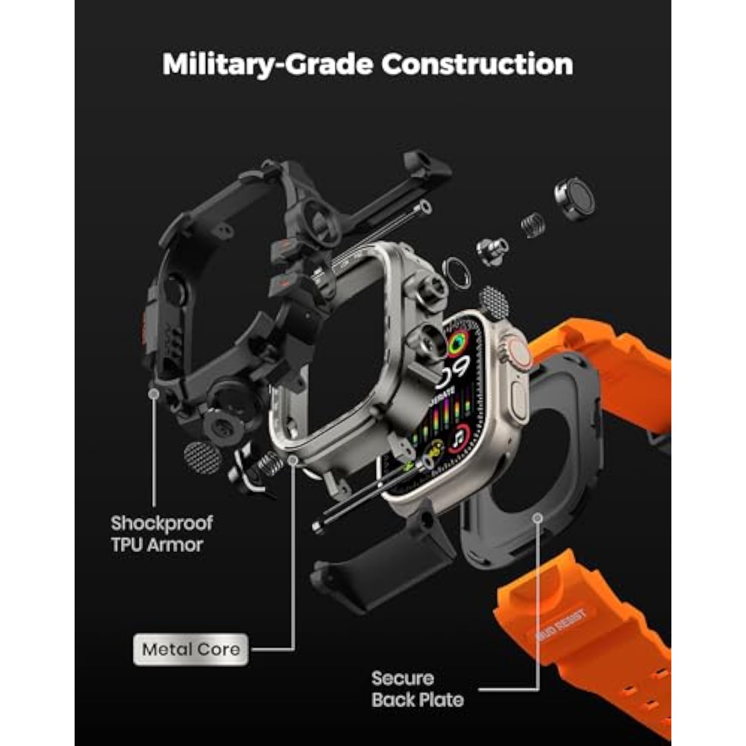 Rugged Case With Band For Apple Watch Ultra 3/2/1 49Mm, M3 Military Grade Shockproof Cover, Includes Screen Protector Kit, Tactical Band For Men - Compatible With Iwatch Ultra, Orange