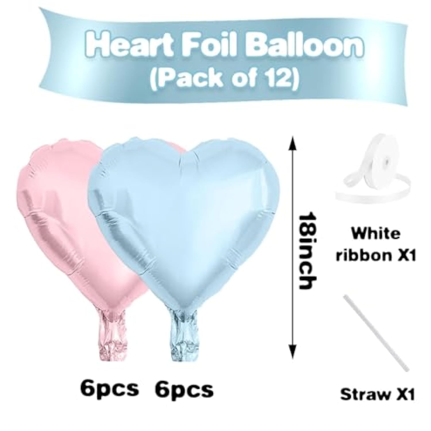 Pink Blue Balloons,12Pcs 18 Inch Macaron Foil Love Heart Shaped Balloons For Boy Girl Gender Reveal Bridal Engagement Wedding Anniversary Birthday Party Graduation Valentines Day Decorations