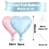 Pink Blue Balloons,12Pcs 18 Inch Macaron Foil Love Heart Shaped Balloons For Boy Girl Gender Reveal Bridal Engagement Wedding Anniversary Birthday Party Graduation Valentines Day Decorations