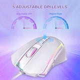 Redragon Gaming Mouse, Wired White Mouse with RGB Backlit, 8000 DPI Adjustable, PC Gaming Mice with 9 Programmable Macro Buttons & Fire Button, PC Gaming Mouse for Windows/Mac, White