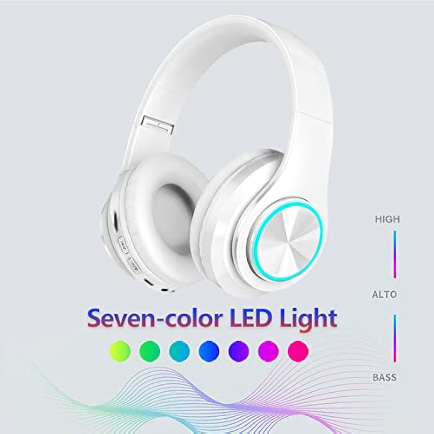 Wireless Bluetooth Headphones With Colorful Led Lights, Built-In Mic, Lightwei