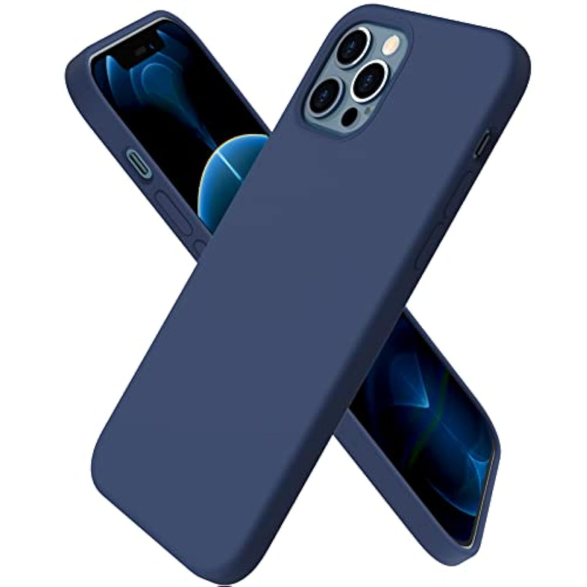 Compatible With 12 Case, Compatible With 12 Pro Case, Slim Liquid Silicone 3 Layers Full Covered Soft Gel Rubber Phone Case Cover 6.1 Inch-Navy Blue