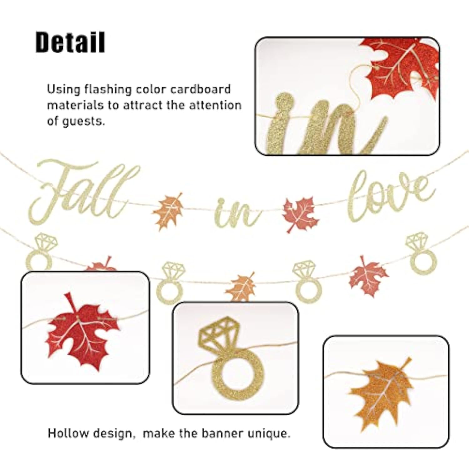 Fall In Love Banner Maple Leaves Glittery Garland For Fall Autumn Themed Wedding Engagement Bridal Shower Party Decorations