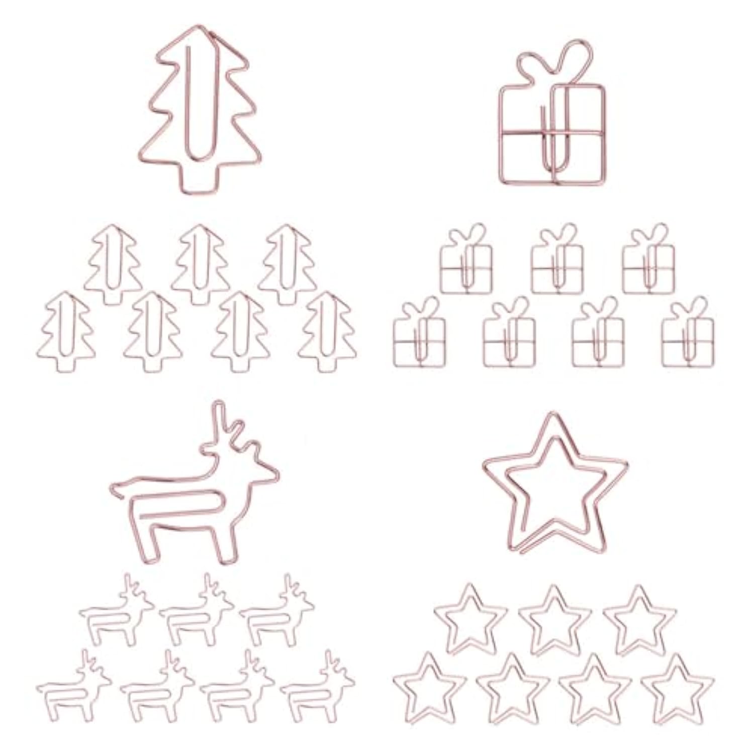 Christmas 32Pcs Cute Paper Clips, Rose Gold, Tree Gift Star Deer Shape, Funny Paperclips Bookmarks Planner Clips For Fun Office Supplies School Gifts Wedding Decoration, Exclusive Xmas Set