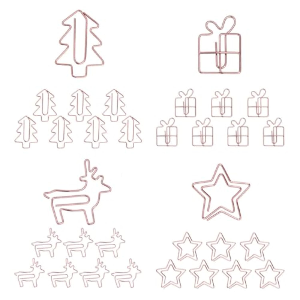 Christmas 32Pcs Cute Paper Clips, Rose Gold, Tree Gift Star Deer Shape, Funny Paperclips Bookmarks Planner Clips For Fun Office Supplies School Gifts Wedding Decoration, Exclusive Xmas Set