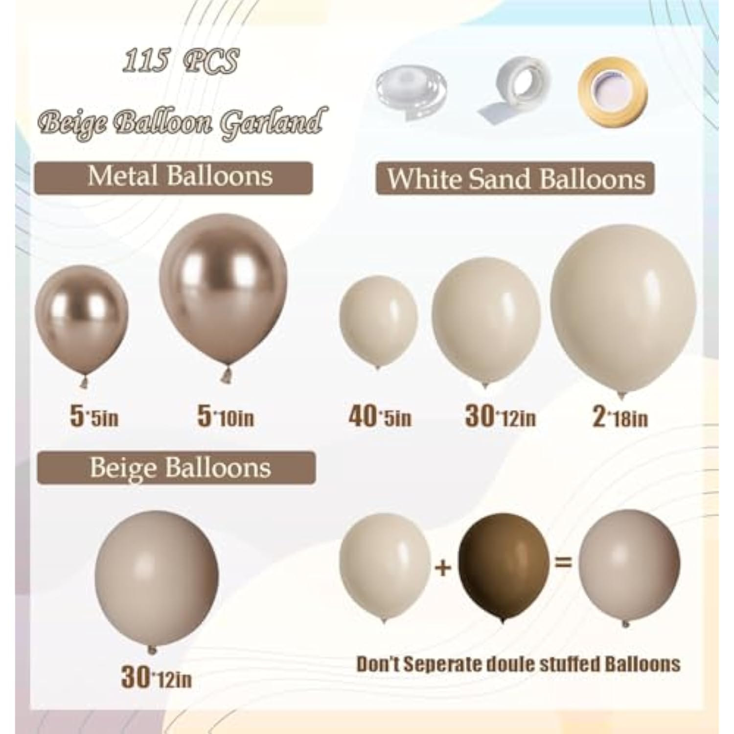 Boho Balloon Garland Kit 115PCS Beige White Sand Champagne Balloons for Party