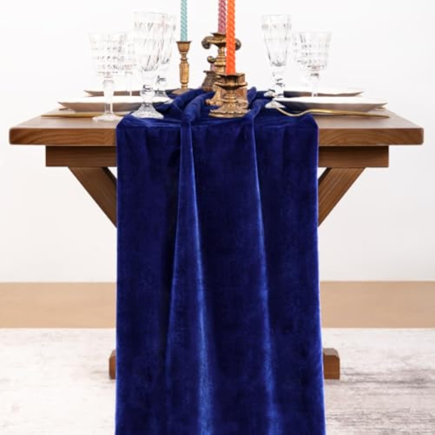 Royal Blue Velvet Table Runner Christmas Cloth Decor 20 X 120 Inches 10Ft Fabric Luxurious Thanksgiving Wedding Runner For New Year Bridal Shower