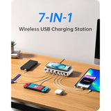 135W Usb C Charging Station, 7-In-1 Magnetic Wireless Usb Charger Station With Pd 45 Fast Charging & 10W Wireless Charger For Phone 13 12 Ipad Samsung Laptop And More