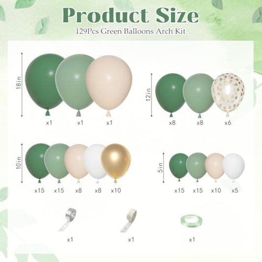 Sage Green Balloons Arch Garland Kit, Different Sizes 18 12 10 5 Inch Sage Green Gold Sand White Olive Latex Metallic Confetti Balloon For Baby Shower Safari Birthday Party Decorations