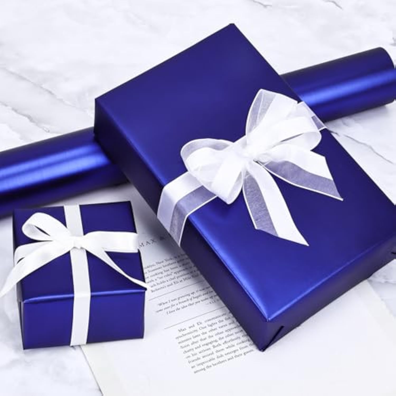 Matte Metal Blue Wrapping Paper, Solid Color Paper,Gift Wrapping Paper,Perfect For Wedding, Valentine'S Day,Birthday, Christmas,Baby Shower,Diy Bouquet (17.5 Inches X 32.8 Feet)