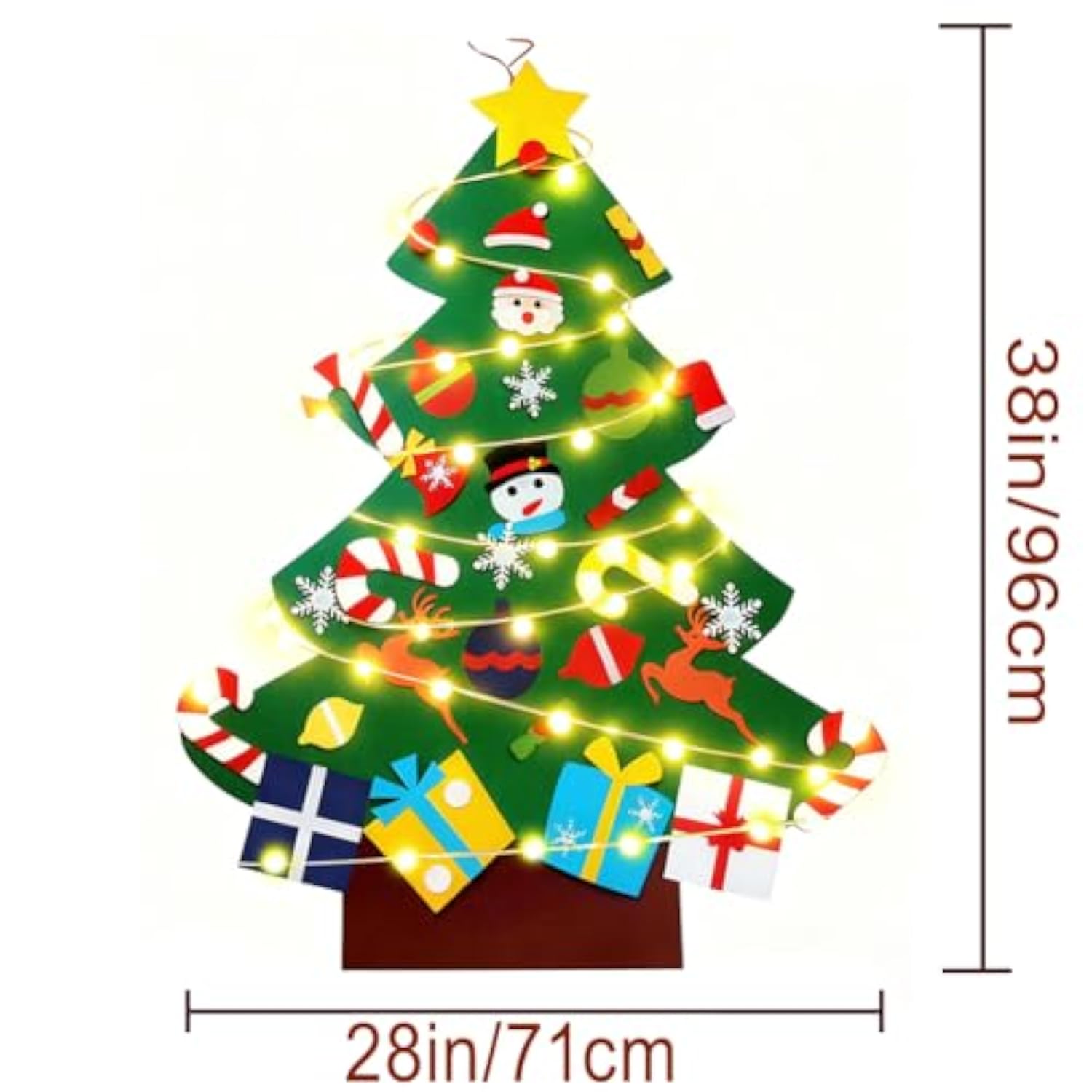 3.3ft Felt Christmas Tree Wall Hanging with 31 Ornaments & Lights