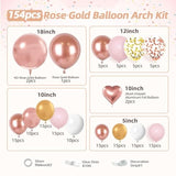 154Pcs Rose Gold Balloon Arch Garland Kit, Metallic Rose Gold And Pink Gold White Balloons For Birthday Baby Shower Bachelorette Wedding Bridal Shower Decorations