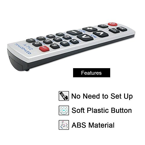 LuckyStar Big Button Universal Remote Control A-TV2, Initial Setting for Lg, Vizio, Sharp, Zenith, Panasonic, Philips, RCA - Put Battery to Work, No