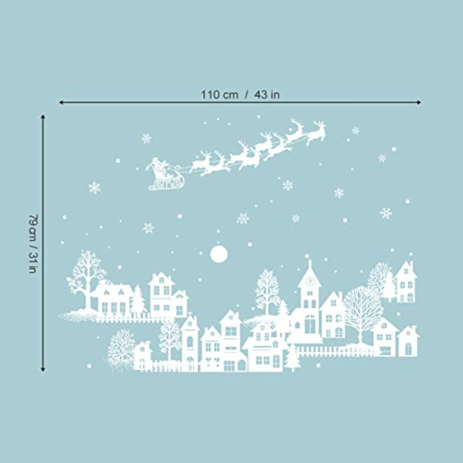Christmas Night White Silhouette Wall Stickers Santa Claus Snowflakes Window Wall Decals For Shop Home Decor Merry Christmas Decorations