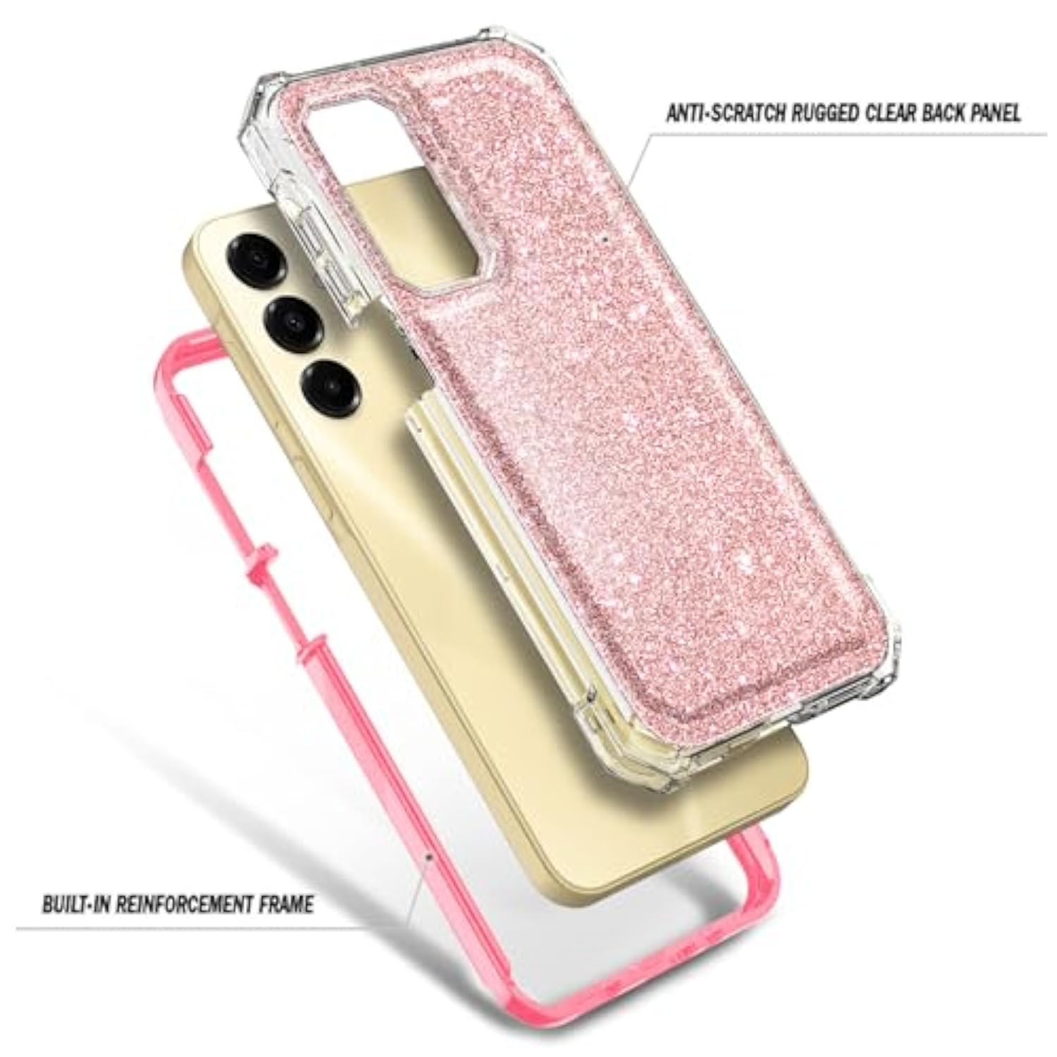 Designed For Samsung Galaxy A16 5G/4G Phone Case, Magnetic Compatible With Magsafe, [Raised Corners Drop Protection] Shockproof Protective Bumper Cover (Glitter Rose Gold)