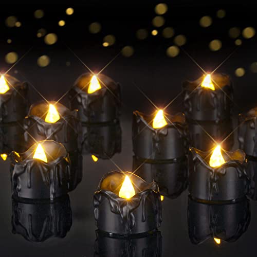 24Pack Halloween Black Dripping Flameless LED Candles,1.58"x 1.2"