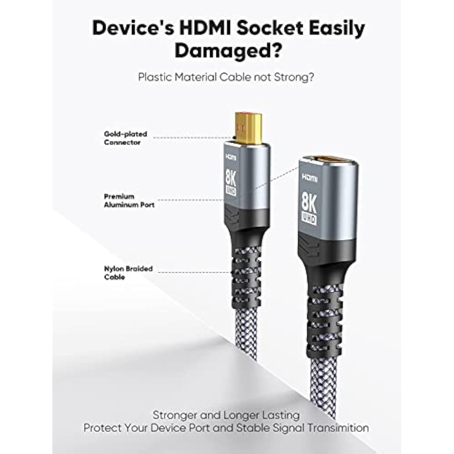 8K Hdmi Extender 2.1, Hdmi Extension Cable 4K 2.0 60Hz 120Hz, Utra High Speed