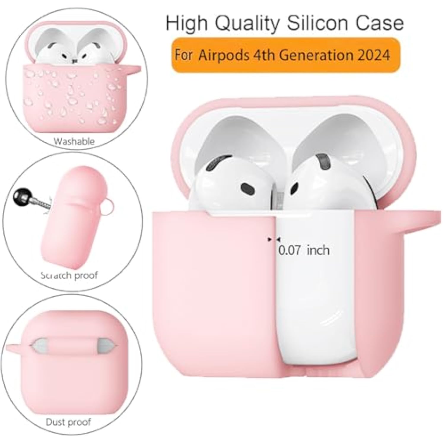 Airpods 4th Generation Case for Women and Girls, Soft Silicone Protective Cover with Keychain and Cleaner Pen, Compatible with Apple Airpods 4th Gen