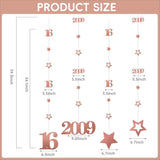 Pink Rose Gold Sweet 16 Party Decorations For Girls, Pre-Strung Glitter Twinkle Number 2009 16 Years Old Hanging Streamer Banner Party Supplies, Pink Happy 16Th Birthday Gifts Decor