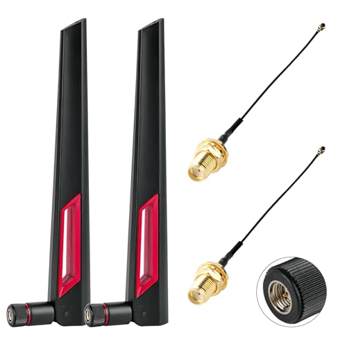 Dual Band 2.4G 5.8G Sma Male 12Dbi Wifi Antenna + Ipex To Sma Female 10Cm Cable For Wifi Network Card Usb Wireless Adapter Security Ip Camera (Pack Of 2)