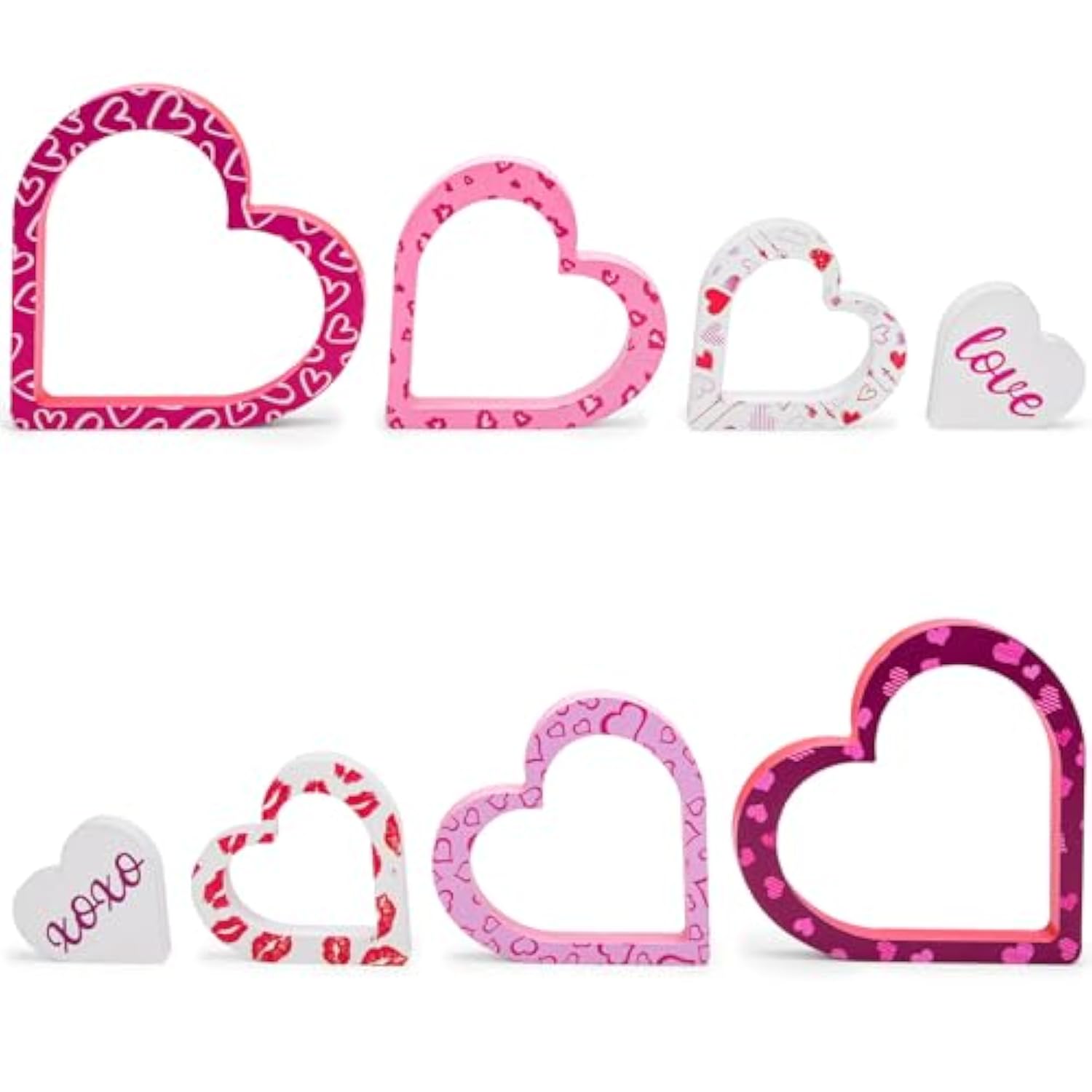 Wooden Valentines Day Decor - 4 Pcs Double-Sided Cute Wood Heart Signs For Valentines Decorations - Valentines Day Decorations For The Home, Table, Tiered Tray, Mantel, Office, Bedroom