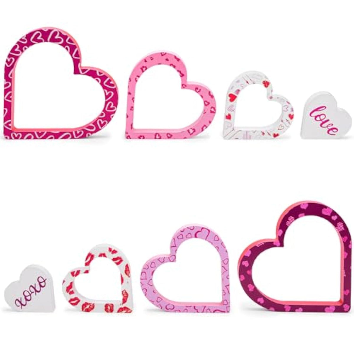 Wooden Valentines Day Decor - 4 Pcs Double-Sided Cute Wood Heart Signs For Valentines Decorations - Valentines Day Decorations For The Home, Table, Tiered Tray, Mantel, Office, Bedroom