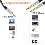 DTECH 3ft 3.5mm to 1/4 Adapter Audio Stereo Cable TRS 1/8 to Dual Quarter Inch TS 6.35mm Y Splitter Guitar AMP Aux Cord for Headphones Jack Laptop Speaker Phone Mixer