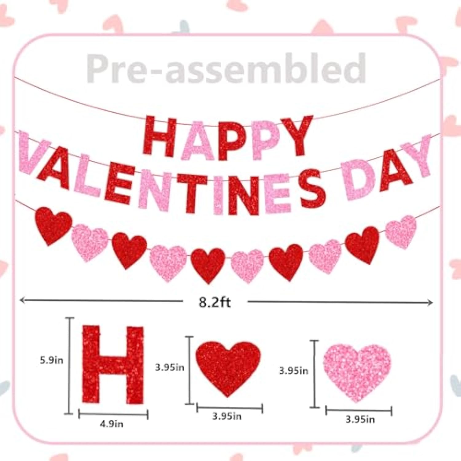 Glitter Happy Valentines Day Banner Party Decorations,With Shiny Heart Banner & Red Pink Heart Swirls Balloons Set,For Home Indoor Valentines Day Party Decor Supplies