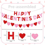 Glitter Happy Valentines Day Banner Party Decorations,With Shiny Heart Banner & Red Pink Heart Swirls Balloons Set,For Home Indoor Valentines Day Party Decor Supplies