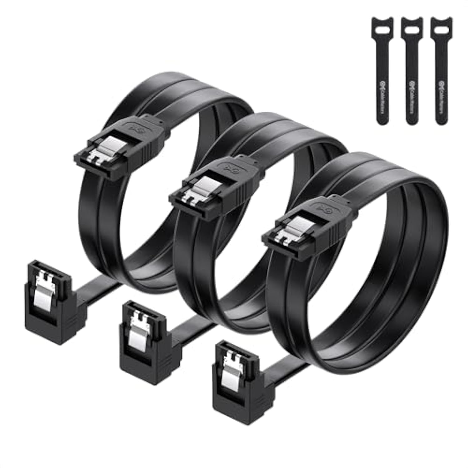 Cable Matters 3-Pack 90 Degree Right Angle SATA Cable 24 Inches (6.0 Gbps SATA