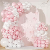 Pink White Balloon Arch Kit, 146Pcs Light Pink And White Bow Balloons Garland Arch Kit Different Size For Coquette Birthday Baby Shower Wedding Engagement Gender Reveal Party Decor