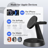 3 In 1 Wireless Charging Station For Apple Mag-Safe 15W Fast Charger Stand For Multiple Apple Devices Magnetic Charger For Iphone 16 Pro Max/16 Pro/16/15/14/13/12, Airpods, Iwatch Series(Black)