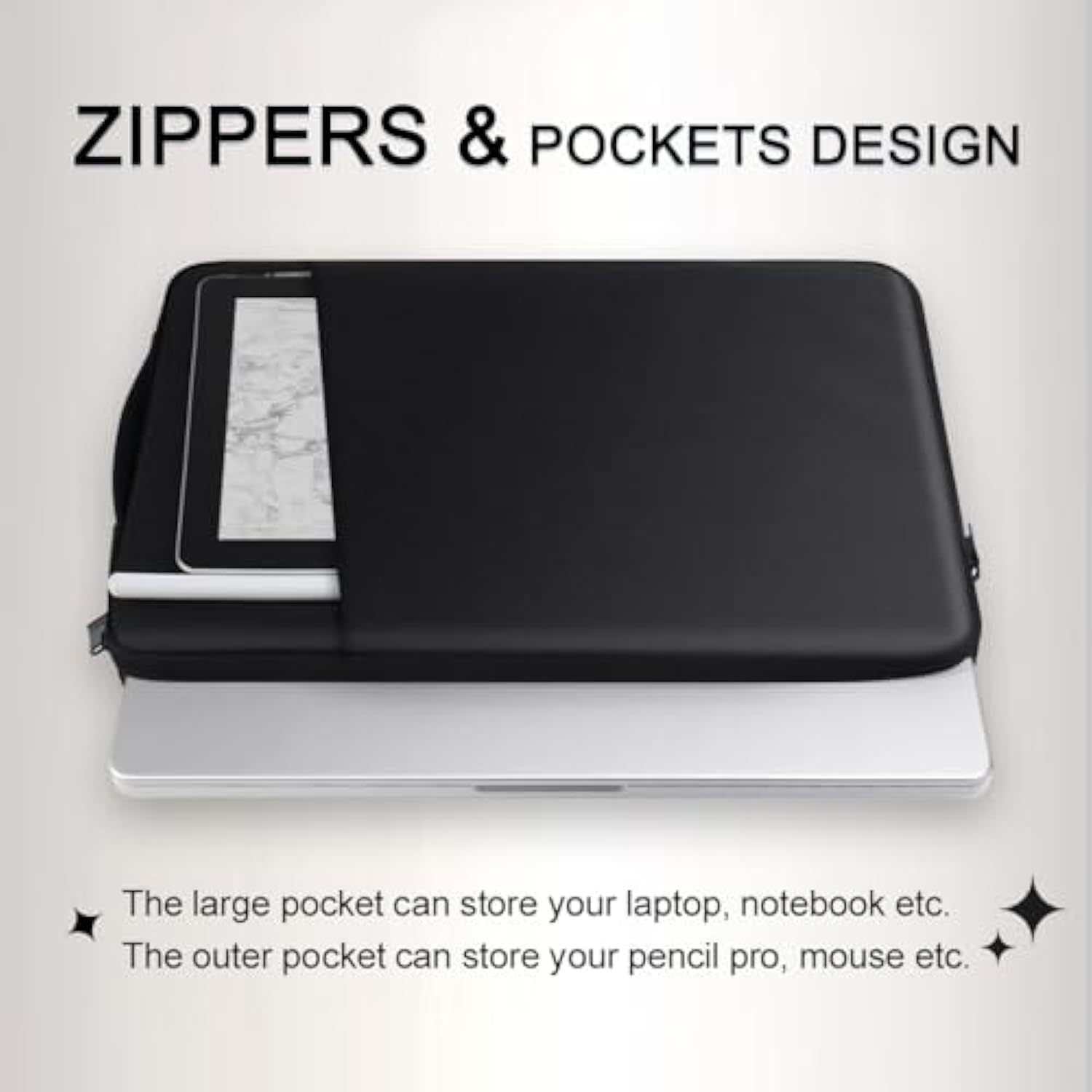 Laptop Sleeve Case For 2025-2023 Macbook Air 15.3 Inches M4 M3 M2 Chip A3241 A3114 A2941 Polyester With Stainless Steel Zipper Handbag Portable Carrying Accessories (Black)