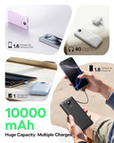 AC Wall Plug Portable Charger, 10000mah Slim Portable Charger Built in Cables, USB C Power Bank 15W Fast Charging, Travel Essential Battery Pack
