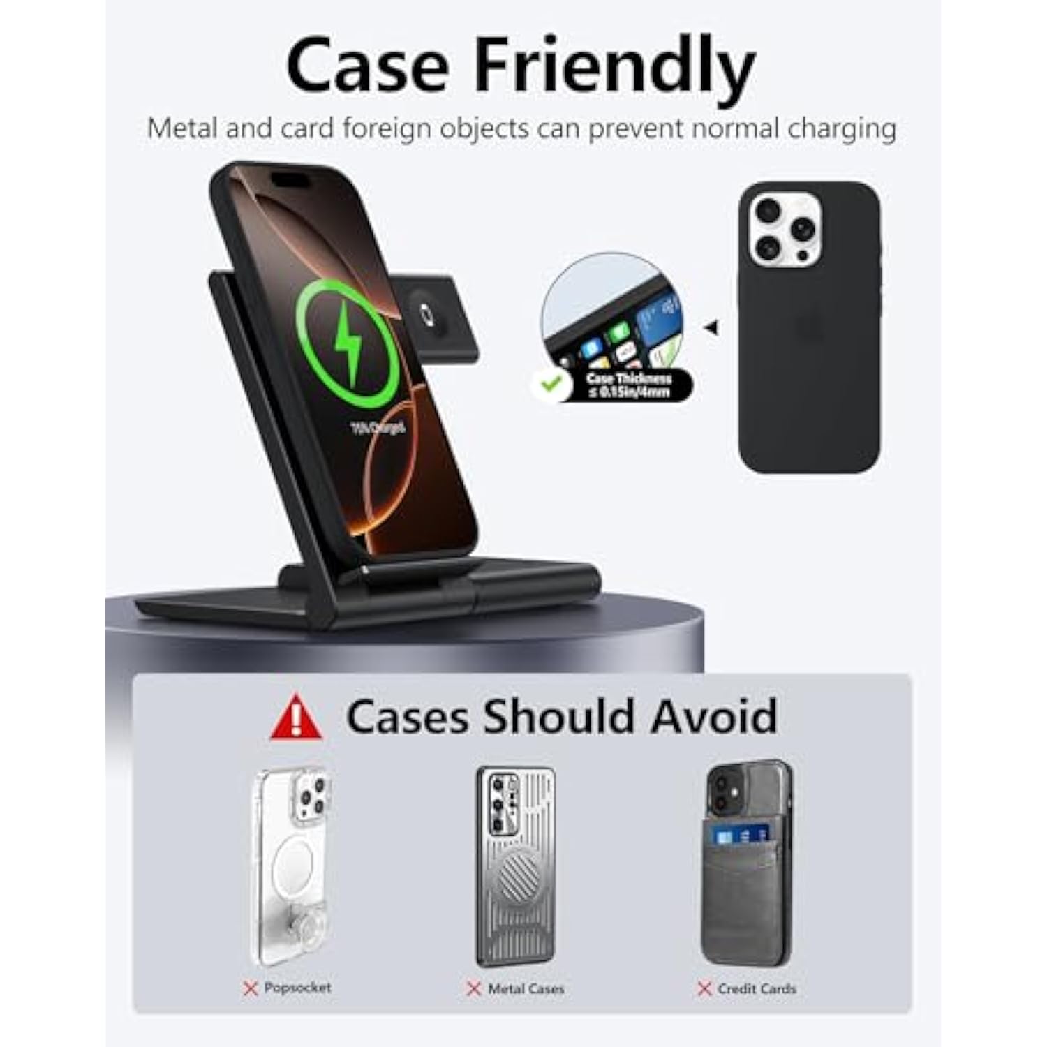 Charging Station For Apple Multiple Devices, 3 In 1 Wireless Charger Dock For Iphone 15/14/13/12/Pro/Plus/Max, Travel Charger For Apple Watch 10/9/8/Ultra 2/7/6/5/4/3 & Airpods 4/3/2/Pro