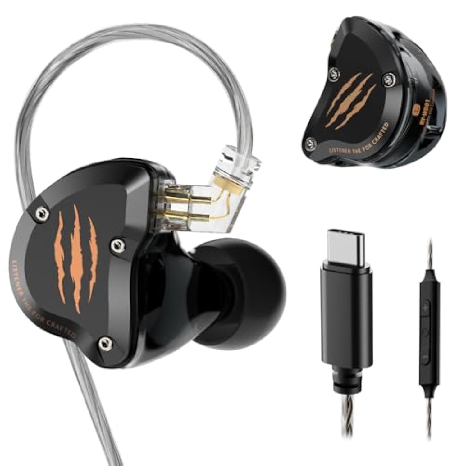 In Ear Monitors Headphones, Hifi Wired Earbuds With Noise Isolating, Type-C With Microphone Earphone, Iem Headset With Detachable Recessed 2Pin Cable For Gaming, Musicians, Singer (With Mic Usb-C)