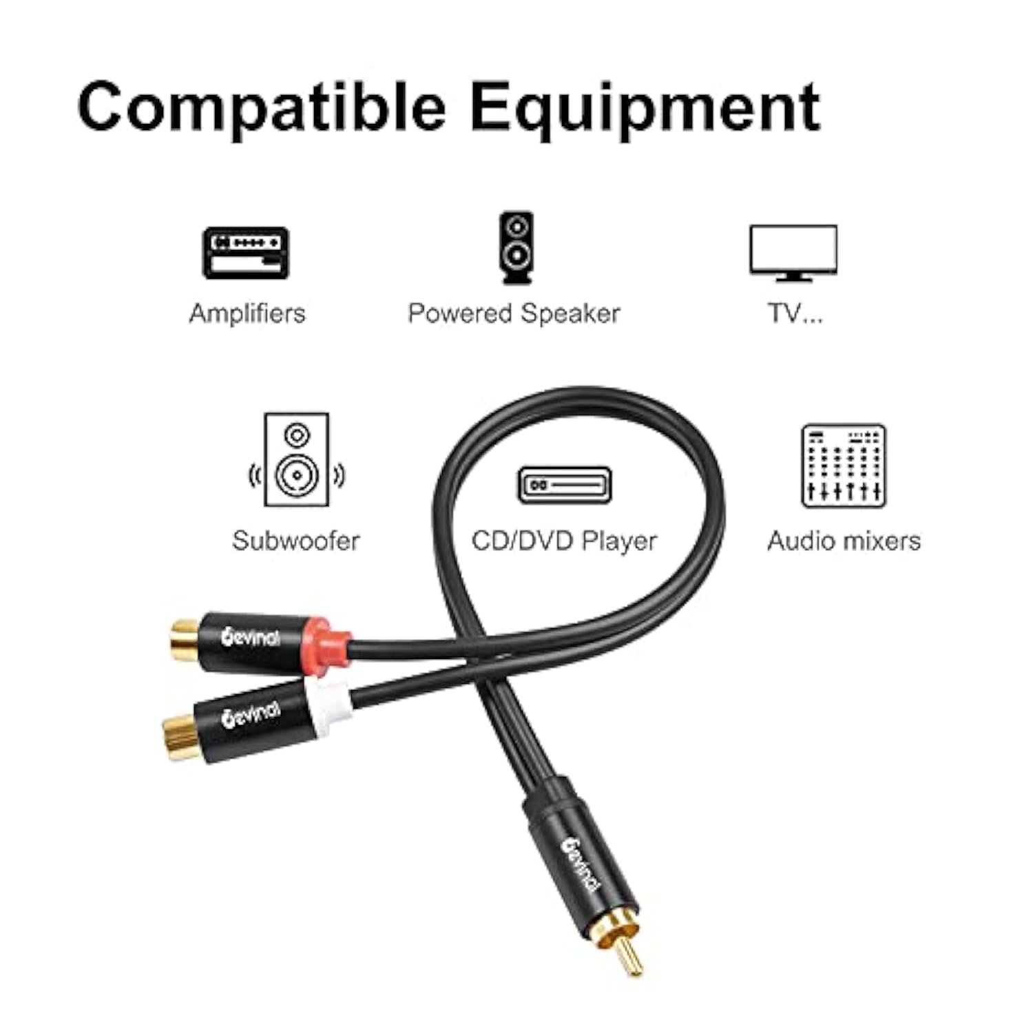 Rca Y Cable, 1 Male To 2 Female Rca Splitter, Subwoofer Splitter Adapter Gold