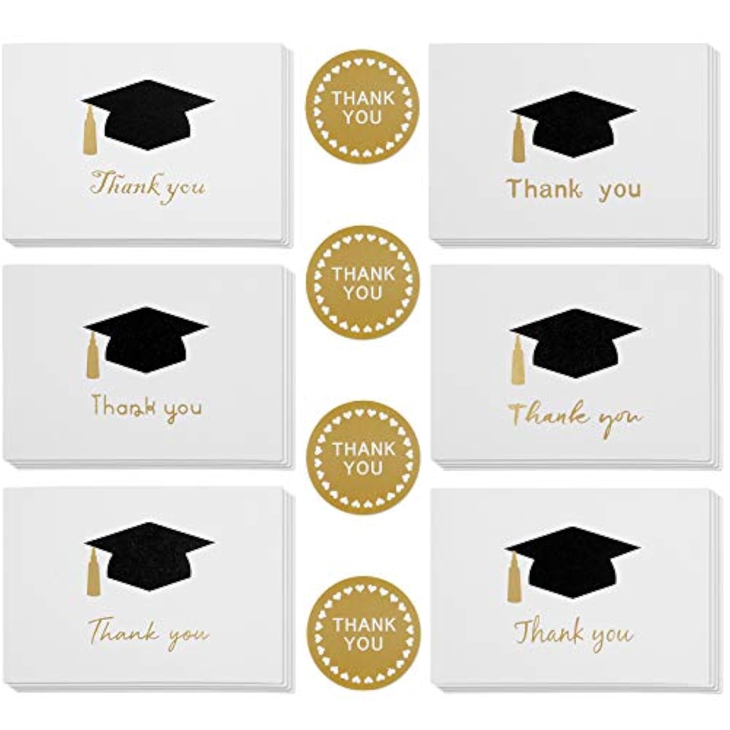 24 Pcs Blank 2026 Graduation Thank You Cards 3.5 X 5 Inch Gold Foil Foldable Greeting Card With Envelopes And 1 Inch Stickers For Elementary High School College Graduation Party Supplies Gifts