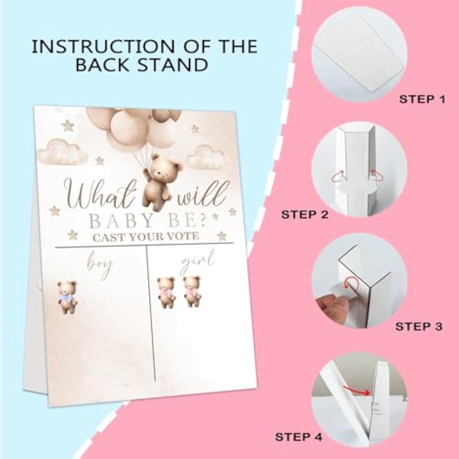 Gender Reveal Party Games, Teddy Theme Baby Gender Reveal Voting Board Sign, 48 Boys Girls Teddy Voting Stickers, He Or She, Baby Gender Reveal Party Decorations Games For Boy Or Girl Shower